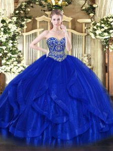 Royal Blue Ball Gowns Ruffles Quinceanera Gown Lace Up Tulle Sleeveless Floor Length