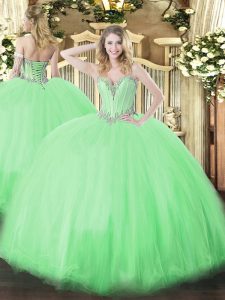 Fashionable Tulle Sleeveless Floor Length Quinceanera Dress and Beading