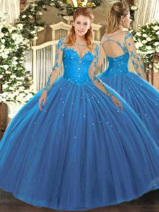 Great Long Sleeves Lace Up Floor Length Lace 15 Quinceanera Dress