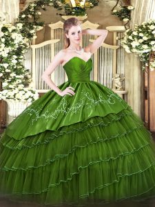 Sweetheart Sleeveless Zipper 15 Quinceanera Dress Green Organza and Taffeta