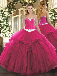 Sleeveless Lace Up Floor Length Appliques and Ruffles Ball Gown Prom Dress