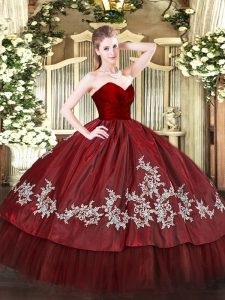 Artistic Wine Red Sleeveless Embroidery Floor Length 15th Birthday Dress