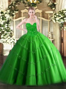 Best Floor Length Ball Gowns Sleeveless Green Quinceanera Dresses Lace Up