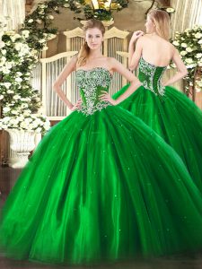 Floor Length Green Quinceanera Gown Strapless Sleeveless Lace Up