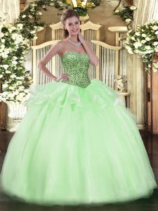 Clearance Apple Green Sleeveless Tulle Lace Up Quinceanera Gowns for Military Ball and Sweet 16 and Quinceanera