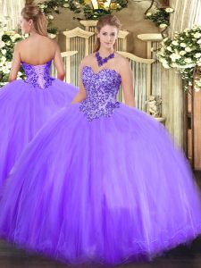 Appliques 15 Quinceanera Dress Lavender Lace Up Sleeveless Floor Length