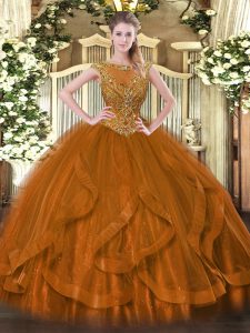 Hot Sale Brown Sleeveless Tulle Zipper 15 Quinceanera Dress for Sweet 16 and Quinceanera