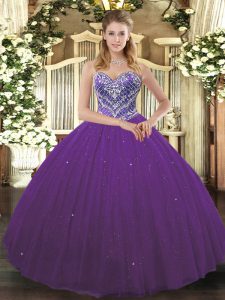 Beading Vestidos de Quinceanera Purple Lace Up Sleeveless Floor Length