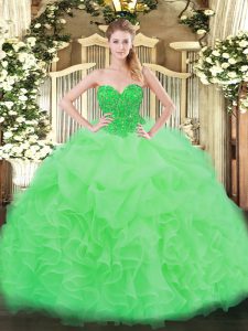 Custom Made Ruffles Quinceanera Gown Apple Green Lace Up Sleeveless Floor Length