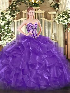 Organza Sleeveless Floor Length Quinceanera Gowns and Beading and Ruffles