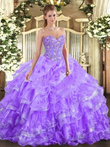 Sweetheart Sleeveless Lace Up Sweet 16 Dress Lavender Organza