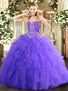 Clearance Sweetheart Sleeveless Tulle Quinceanera Dresses Beading and Ruffles Lace Up