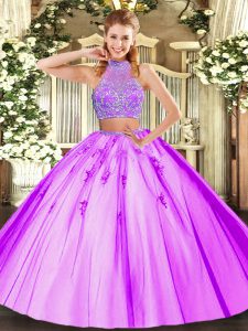 Super Floor Length Criss Cross Quinceanera Dresses Lilac for Military Ball and Sweet 16 and Quinceanera with Beading