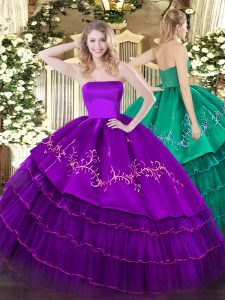 Strapless Sleeveless Organza and Taffeta 15 Quinceanera Dress Embroidery and Ruffled Layers Zipper