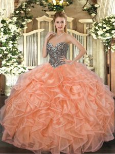 Comfortable Organza Sleeveless Floor Length Sweet 16 Dresses and Beading and Ruffles