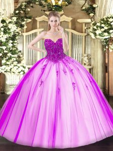 Fuchsia Lace Up Sweetheart Beading Quinceanera Dresses Tulle Sleeveless
