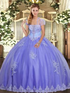 Custom Fit Lavender Sweet 16 Dress Military Ball and Sweet 16 and Quinceanera with Appliques Strapless Sleeveless Lace Up