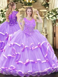 Traditional Floor Length Lavender Quince Ball Gowns Scoop Sleeveless Zipper