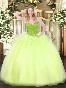 Yellow Green Lace Up Sweetheart Beading Sweet 16 Dress Organza Sleeveless