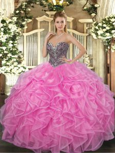 Great Organza Sleeveless Floor Length Quince Ball Gowns and Beading and Ruffles