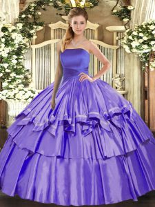 Floor Length Lavender Vestidos de Quinceanera Organza Sleeveless Ruffled Layers