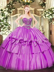 Clearance Lilac Sweetheart Neckline Beading and Ruffled Layers Ball Gown Prom Dress Sleeveless Lace Up