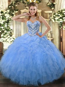 Eye-catching Floor Length Aqua Blue 15 Quinceanera Dress Sweetheart Sleeveless Side Zipper