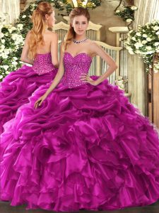 Stylish Sleeveless Beading and Ruffles and Pick Ups Lace Up Vestidos de Quinceanera