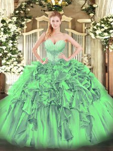 Organza Sweetheart Sleeveless Lace Up Beading and Ruffles Vestidos de Quinceanera in