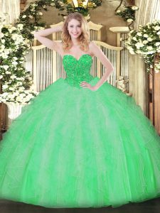 Apple Green Sleeveless Ruffles Floor Length Quinceanera Gown