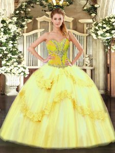 Floor Length Lace Up Quinceanera Gowns Yellow for Sweet 16 and Quinceanera with Beading and Ruffles