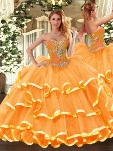 Floor Length Orange 15 Quinceanera Dress Sweetheart Sleeveless Lace Up