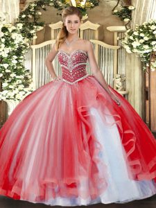 Sleeveless Lace Up Floor Length Beading and Ruffles Quinceanera Dress