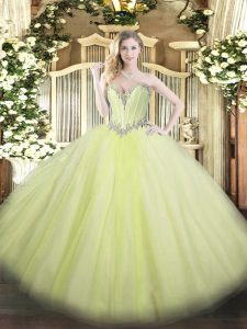 Admirable Sweetheart Sleeveless Ball Gown Prom Dress Floor Length Beading Yellow Green Tulle