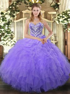 Sweet Lilac Sweetheart Neckline Beading and Ruffles Sweet 16 Dresses Sleeveless Lace Up