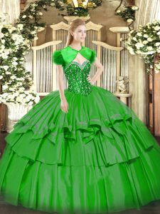 Deluxe Green Lace Up Sweetheart Beading and Ruffled Layers Sweet 16 Dresses Organza and Taffeta Sleeveless