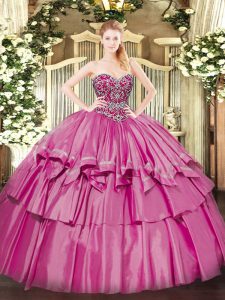 Sweetheart Sleeveless Lace Up Sweet 16 Dress Pink Organza and Taffeta