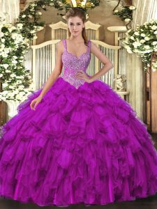 Straps Sleeveless Lace Up Sweet 16 Quinceanera Dress Purple Organza