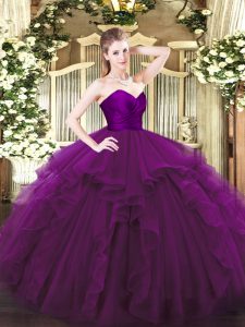 Superior Sweetheart Sleeveless 15 Quinceanera Dress Floor Length Ruffles Purple Tulle