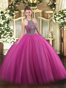 Edgy Floor Length Ball Gowns Sleeveless Hot Pink Sweet 16 Dresses Lace Up