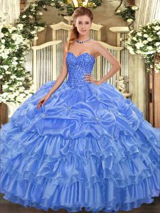 Organza Sleeveless Floor Length Sweet 16 Dresses and Beading and Ruffled Layers and Pick Ups