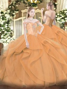 Sleeveless Beading and Ruffles Lace Up Quince Ball Gowns