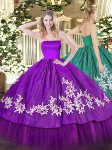 Purple Sleeveless Floor Length Embroidery Zipper Quinceanera Gown