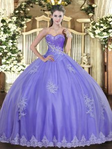 Elegant Sweetheart Sleeveless Lace Up 15 Quinceanera Dress Lavender Tulle