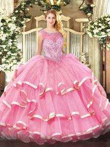 Organza Sleeveless Floor Length Sweet 16 Quinceanera Dress and Beading and Ruffled Layers