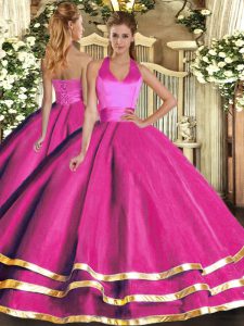 Free and Easy Floor Length Ball Gowns Sleeveless Fuchsia Vestidos de Quinceanera Lace Up