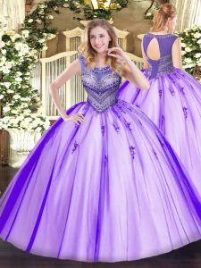 Floor Length Lavender Quinceanera Dress Scoop Sleeveless Lace Up