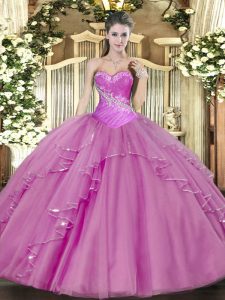 Fantastic Lilac Lace Up Quinceanera Dresses Beading Sleeveless Floor Length