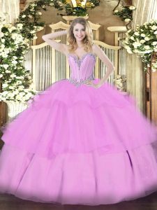 Modern Lilac Sweetheart Neckline Beading and Ruffled Layers Sweet 16 Quinceanera Dress Sleeveless Lace Up