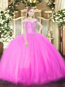 Cute Floor Length Ball Gowns Sleeveless Fuchsia Sweet 16 Dress Lace Up